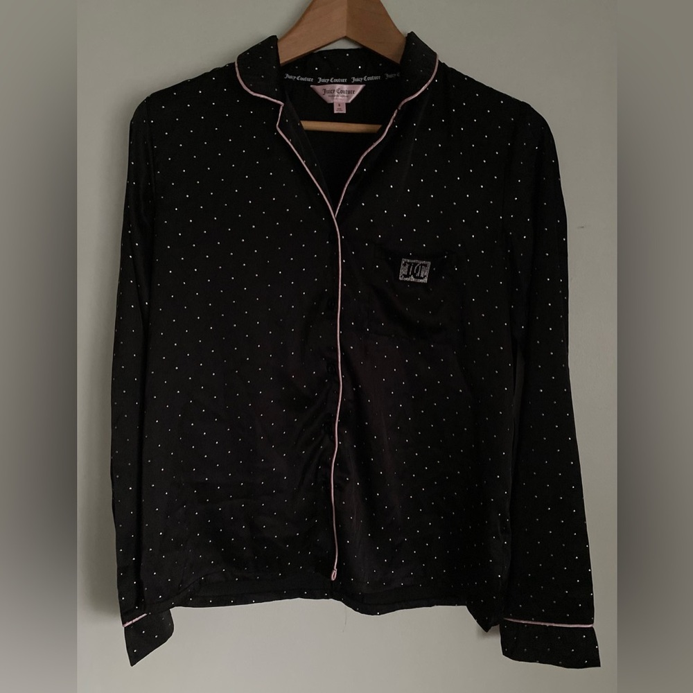 Juicy Couture Pyjama Top Size Small Y2K Embellished Bedazzled Black Pink Holiday